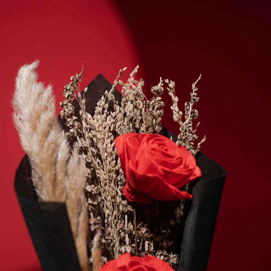 Posh Red Rose Dried Flowers Bouquet | Rooted