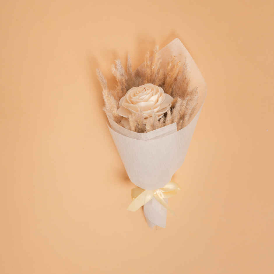Single White Rose Dried Flowers Bouquet | Rooted