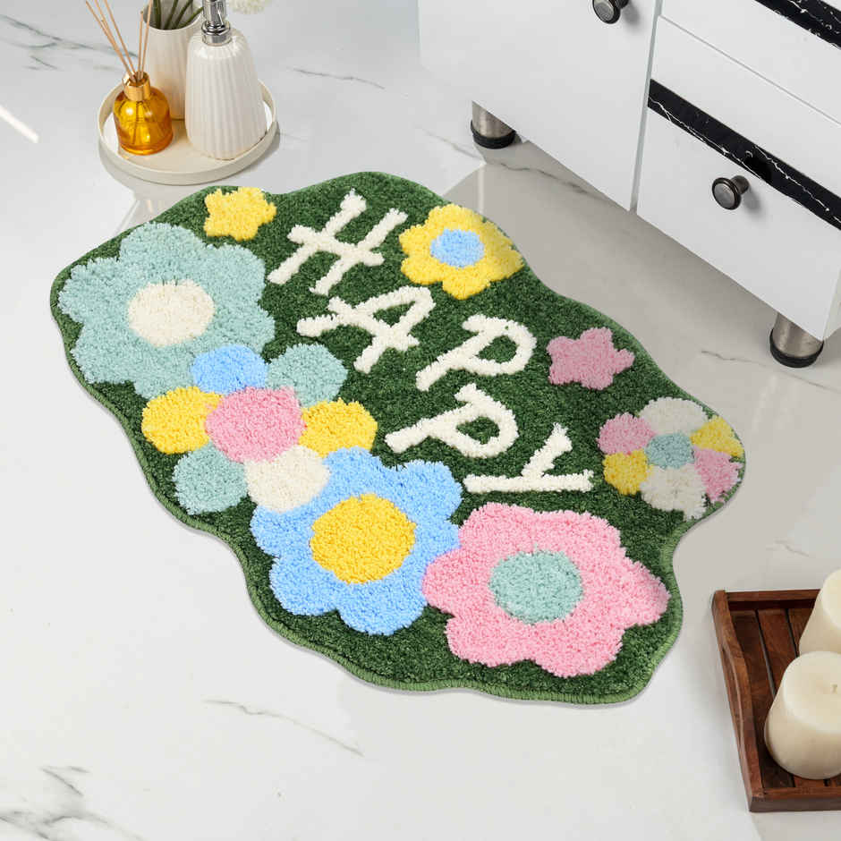 Saral Home Happy Super Soft Microfiber Bath Mat 38x60 cm Anti Skid Green