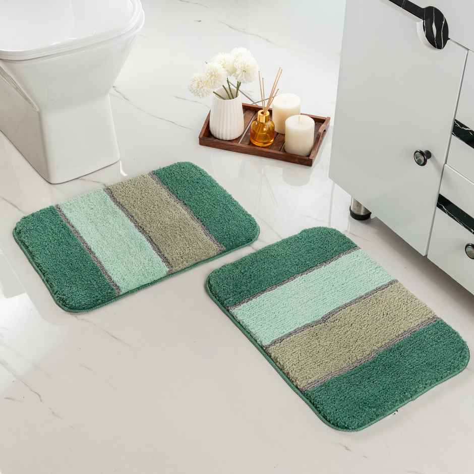 Saral Home TRIS Microfiber Anti-Skid Bath Mats | Green | 35 x 50 cm