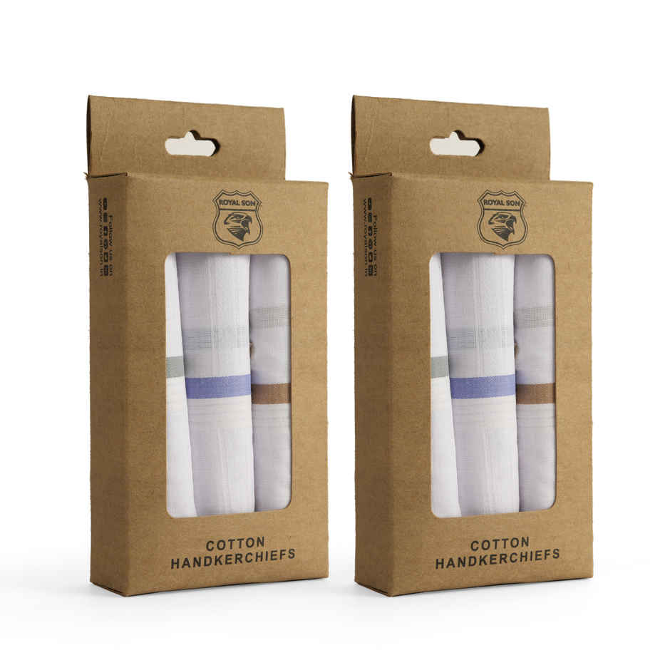 Royal Son Men's Premium Cotton Casual Handkerchief Hanky - HNYK - WT - CLR - 6P