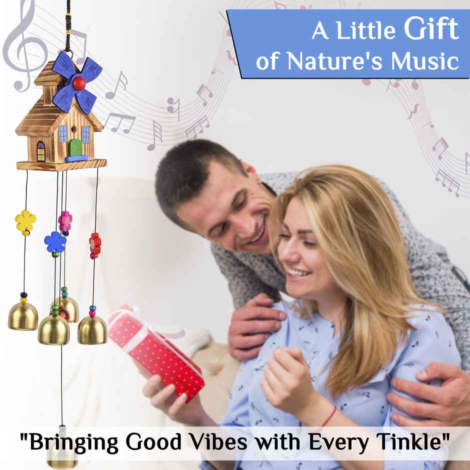 HINDCRAFT Spiritual House Windchime with 5 Bells Vastu Wind Chimes for Positive Energy and Harmony