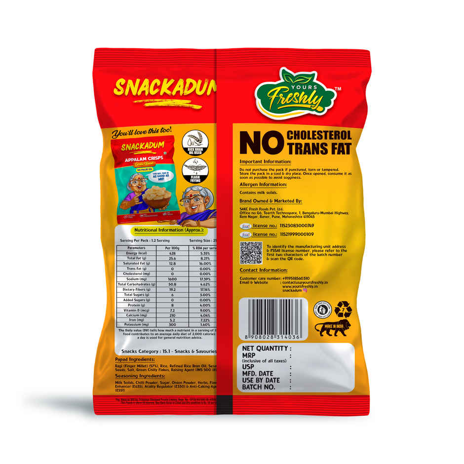 Snackadum Ragi - Zesty Cheese - Ready to Eat - Chips