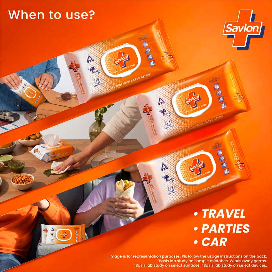 Savlon Wet Wipes| 99.99% Germ Protection | Fliptop| Skin & Surface | Value Pack