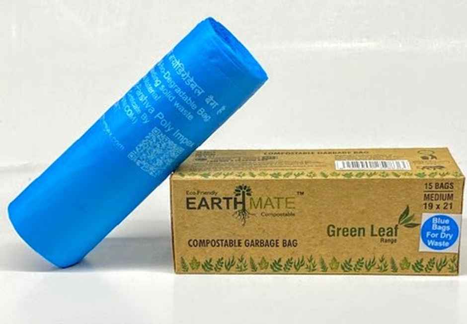 Earthmate Green Leaf Compostable Garbage Bags - Blue Medium | 19 x 21 Inch