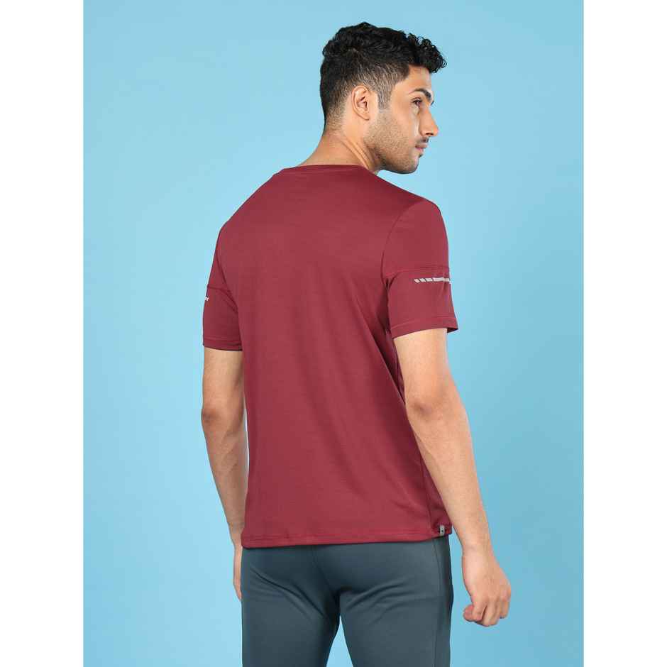 Technosport Men's Poly Solid Slim Fit Round Neck Sports T-shirt | Berry Red - L
