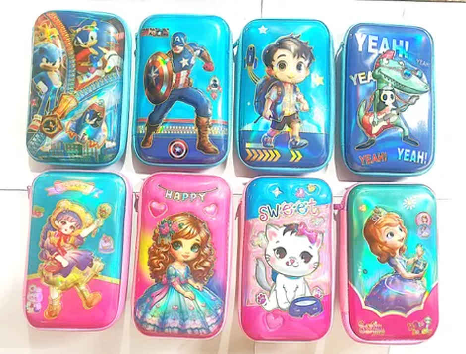 Chrome Big Size 3D Stationery Case With Compartments, For Kids & Students (Colour & Design May Vary)