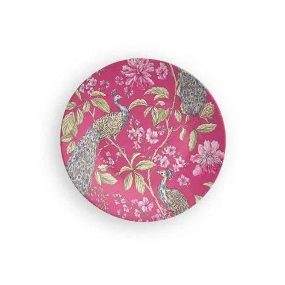CasaCraft Pepperfry Decorative Pink Artistic Peacock Round Wall Hanging Decor Plate for Living Room