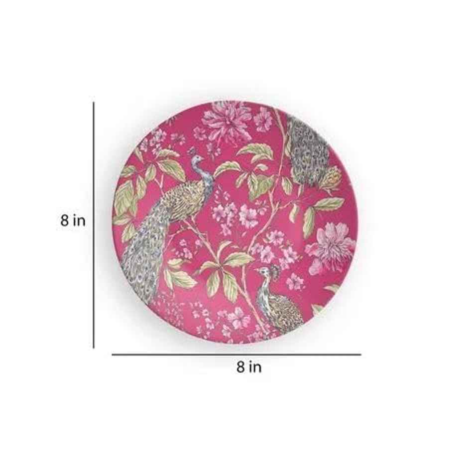 CasaCraft Pepperfry Decorative Pink Artistic Peacock Round Wall Hanging Decor Plate for Living Room