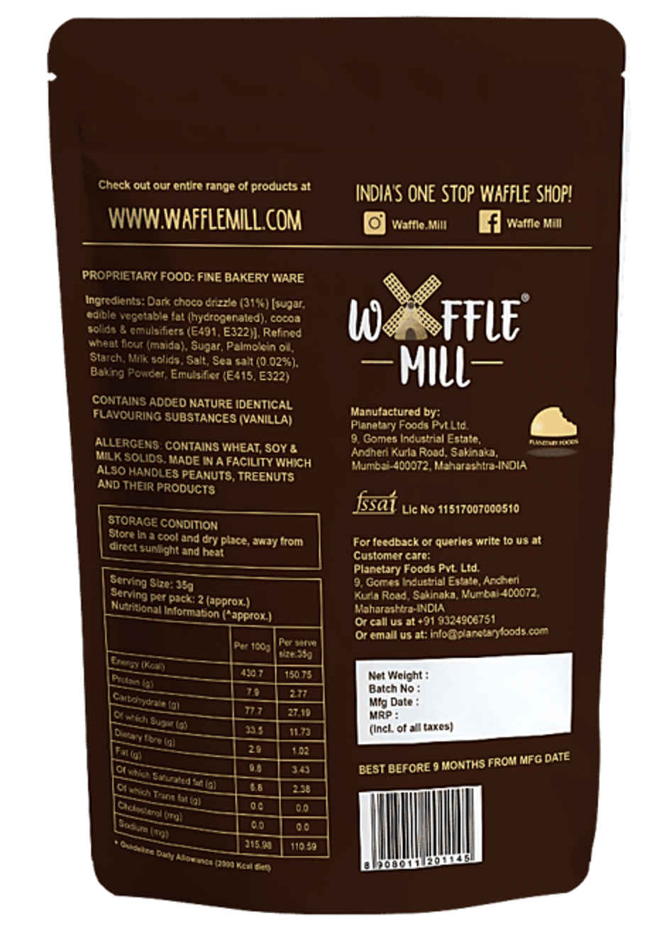Waffle Mill Chips Dark Choco Drizzle And Sea Salt