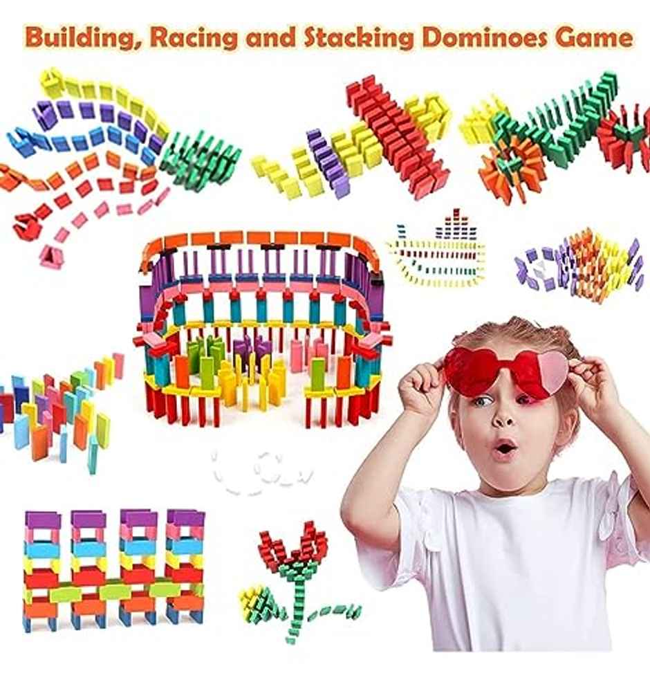 Storio 120 Pcs 12 Color Wooden Dominos Blocks Set