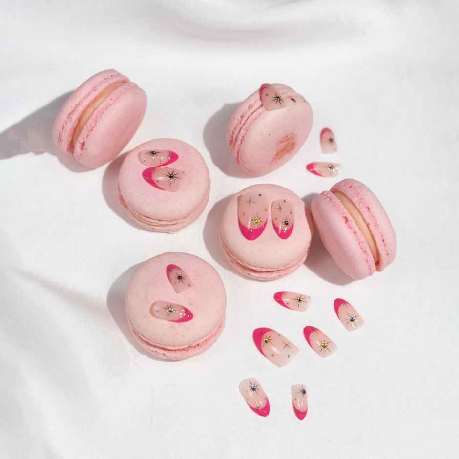 Pep Nails Blush & Bling Pink Gemstone Medium Almond Reusable Press On Nails | 24 Nail Tips