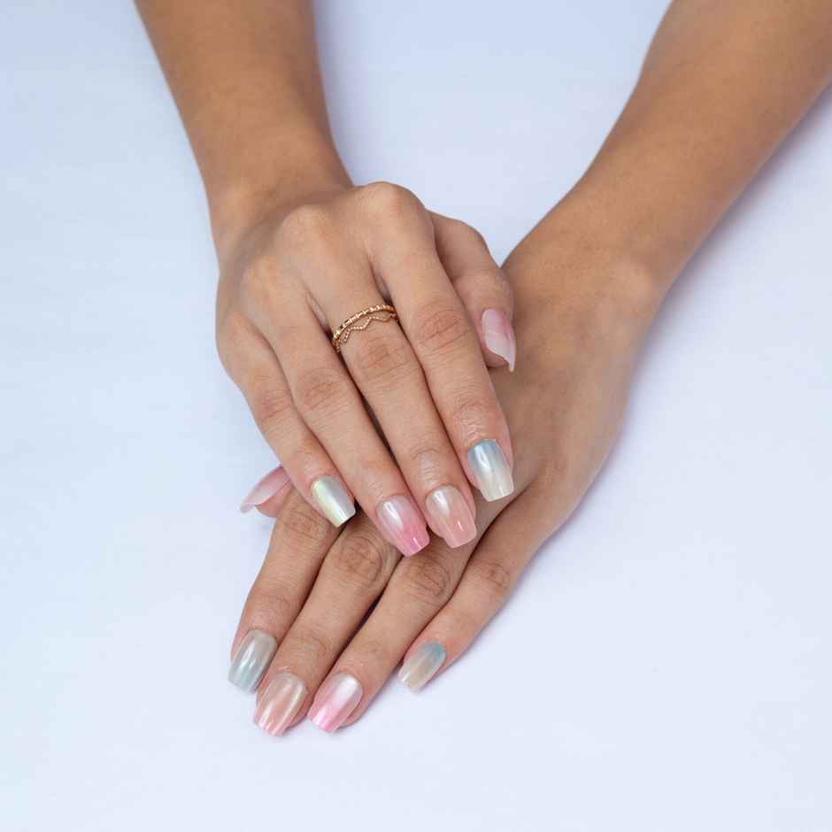 Pep Nails Pastels Glow Medium Coffin Multicolour Cat Eye Reusable Press On Nails 30 Nail Tips