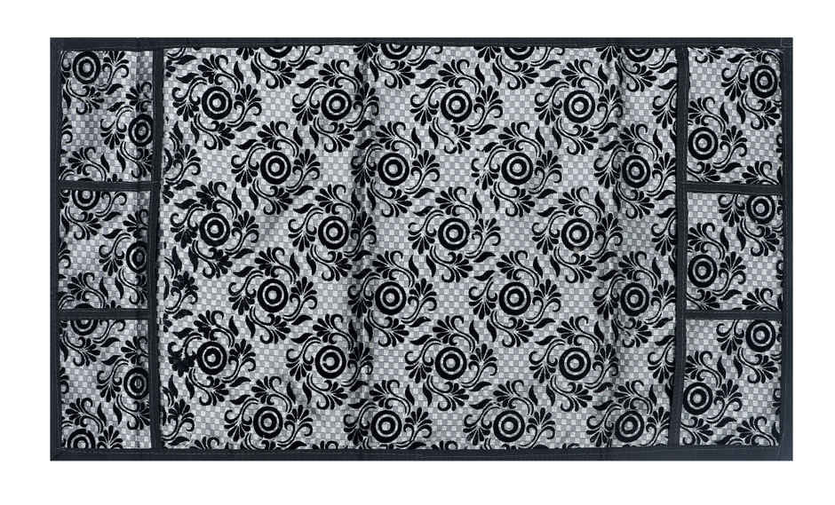 Homeharmony Black & Gray Floral Design Fridge Cover With Six Side Pockets