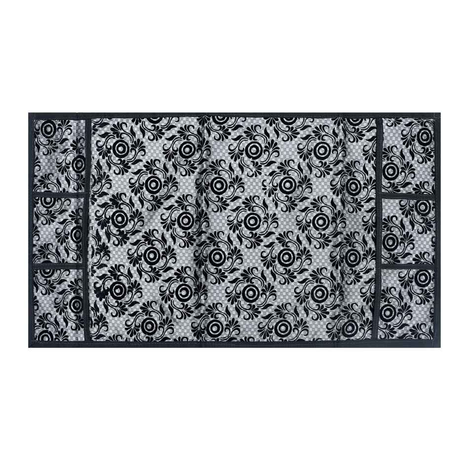 Homeharmony Black & Gray Floral Design Fridge Cover With Six Side Pockets