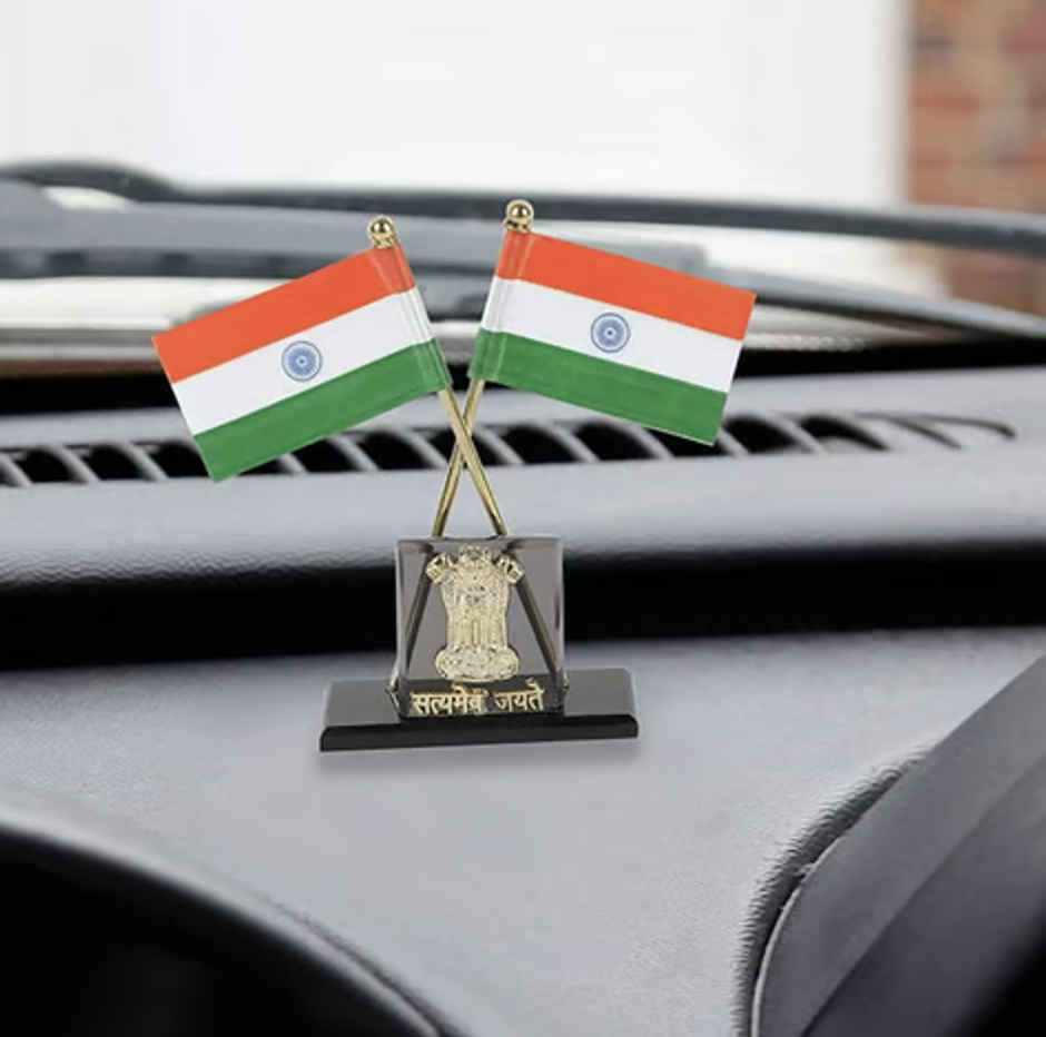 Tiyutraditions Table Cross Indian Flags With Emblem - Metal