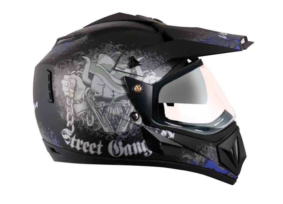 Vega Off Road D/V Gangster Lightweight Full Face Helmet- Dull Black M.Blue - L