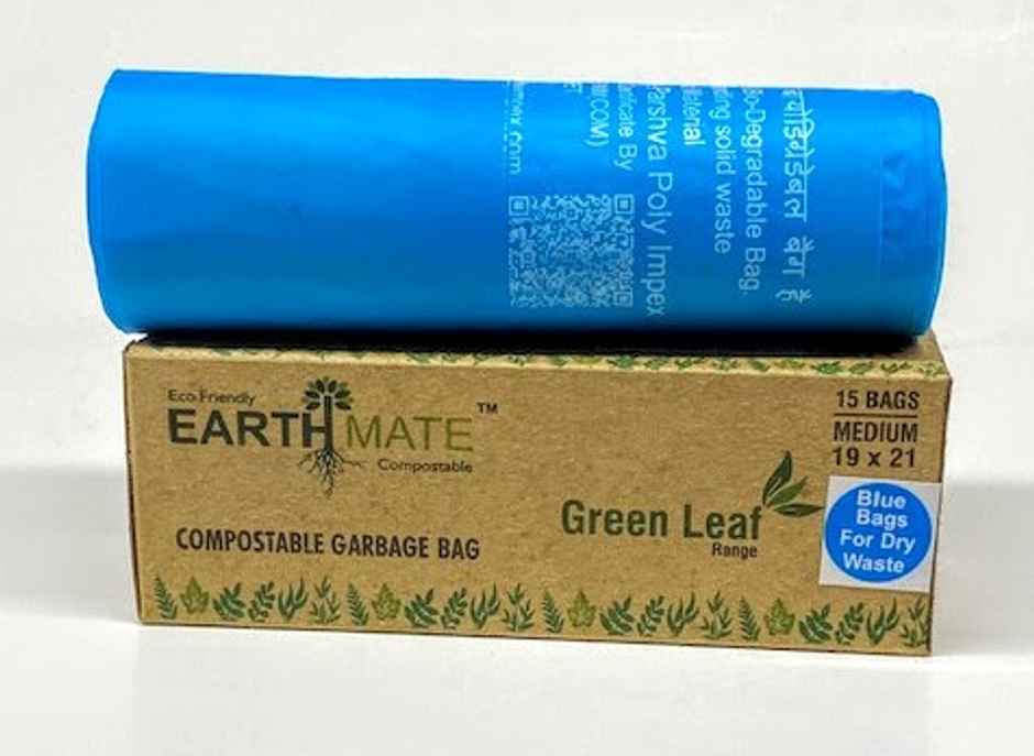 Earthmate Green Leaf Compostable Garbage Bags - Blue Medium | 19 x 21 Inch