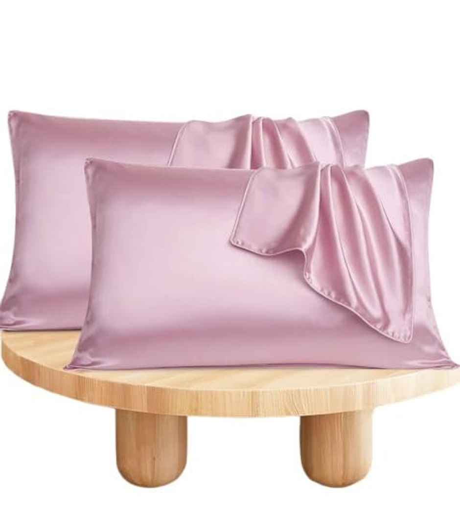 Casacraft by Pepperfry Pink 400 TC Silk 2 Pillow Cover With 3 Assorted Scrunchie Free
