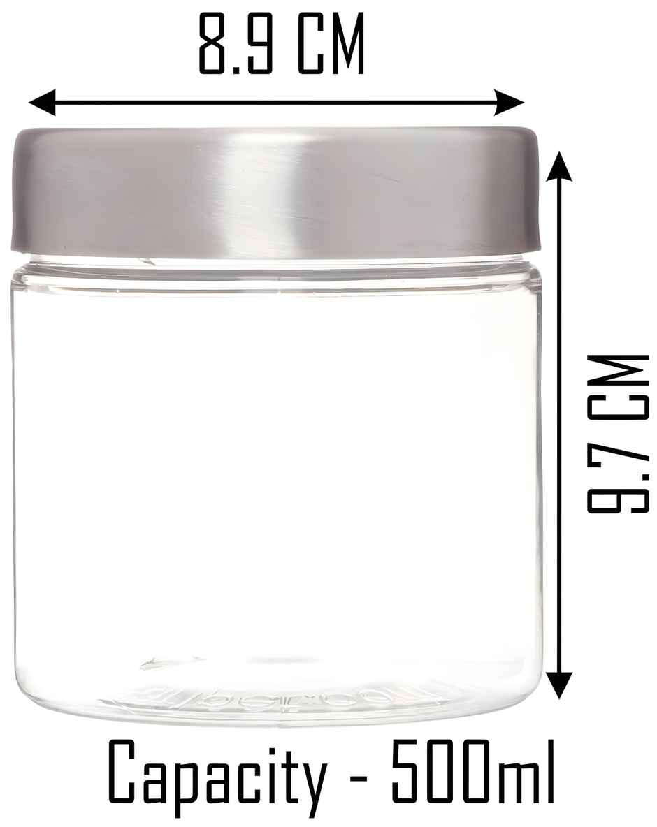YouBee Plastic Storage Steel Cap Jar Set | Multipurpose Jar Set | 500 ml | Set of 6
