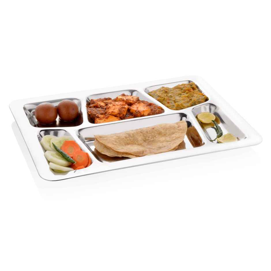 Steelera Stainless Steel 6 Compartment Plate / Canteen / Lunch / Dinner | Food Safe | 39 x 29 cm