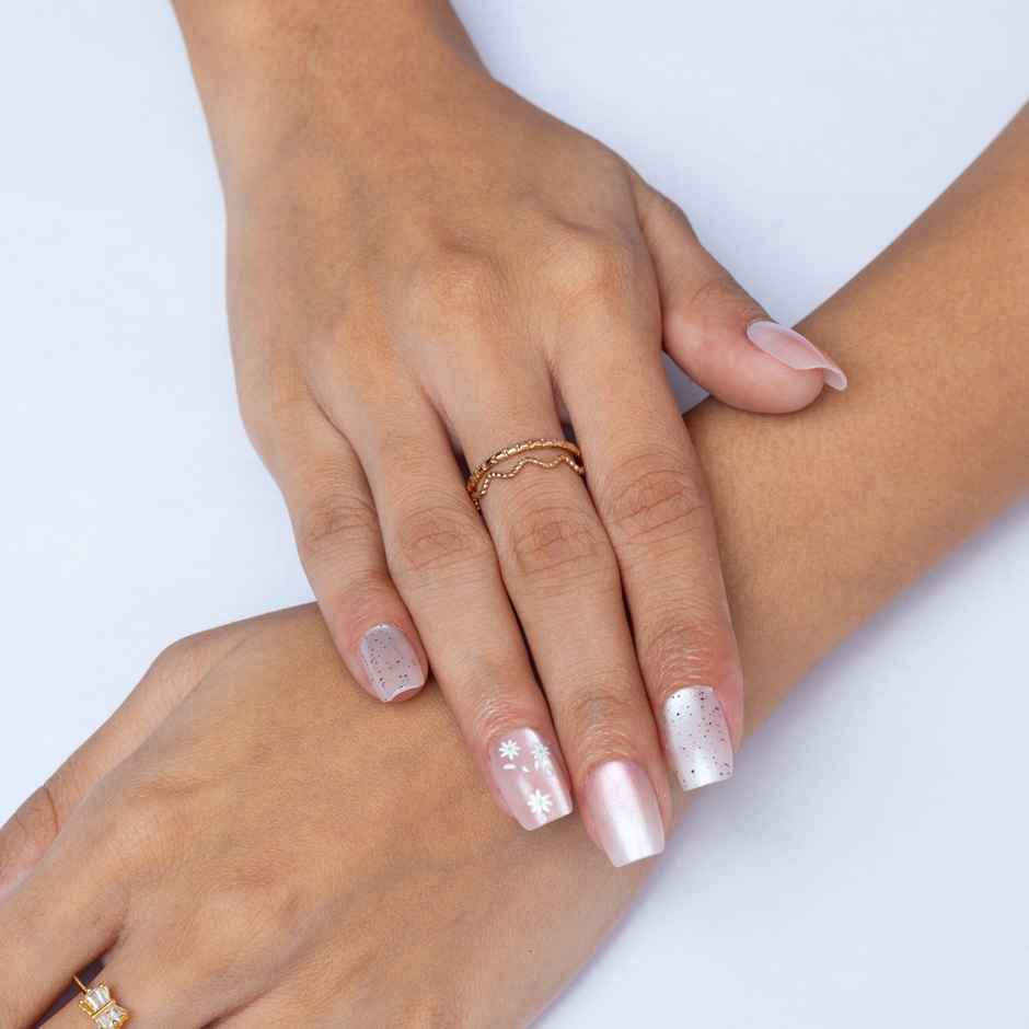 Pep Nails Whispers Medium Coffin Floral Nude Cat Eye Reusable Press On Nails 30 Nail Tips