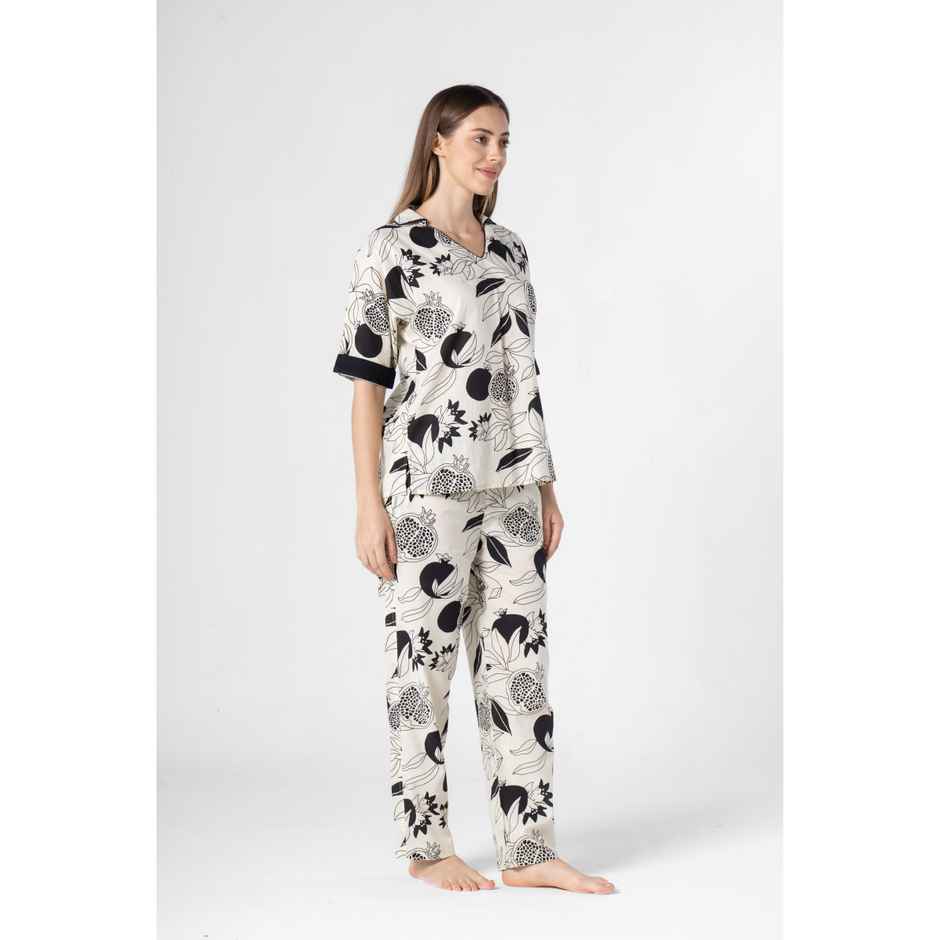 Sanskrutihomes Women Tropical Multicolor Printed Pure Cotton Night Suit SE-NSP-738 | XL