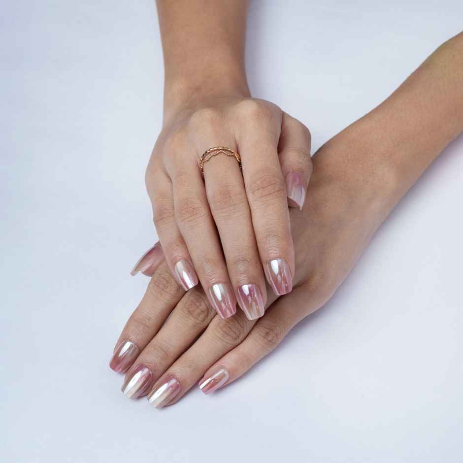 Pep Nails Mirror Kiss Medium Coffin Chrome Ombre Nude Reusable Press On Nails | 30 Nail Tips