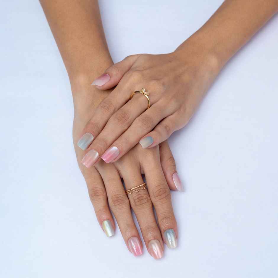 Pep Nails Pastels Glow Medium Coffin Multicolour Cat Eye Reusable Press On Nails 30 Nail Tips