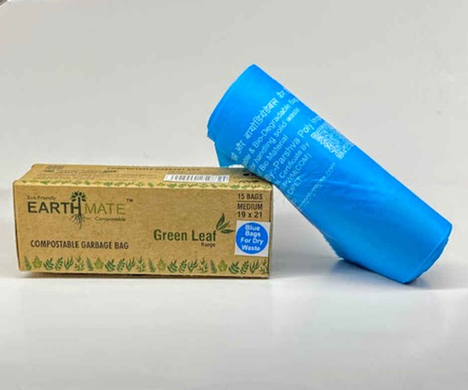 Earthmate Green Leaf Compostable Garbage Bags - Blue Medium | 19 x 21 Inch