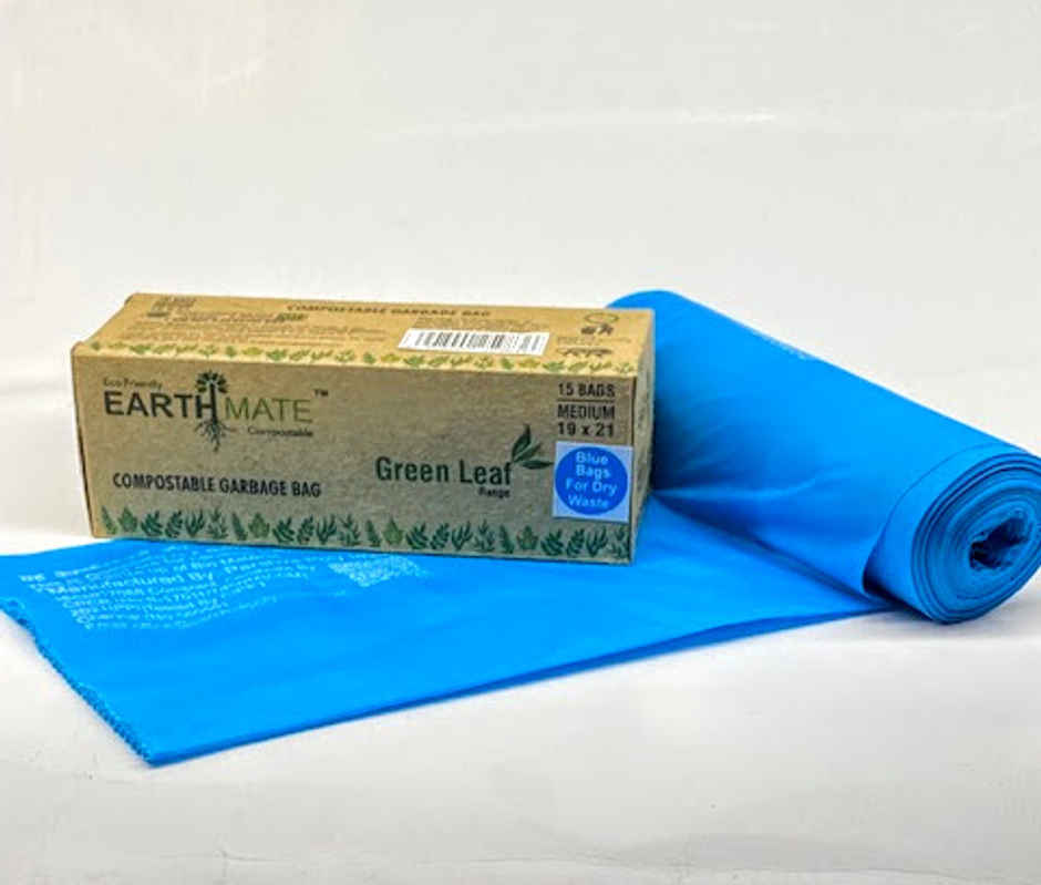 Earthmate Green Leaf Compostable Garbage Bags - Blue Medium | 19 x 21 Inch