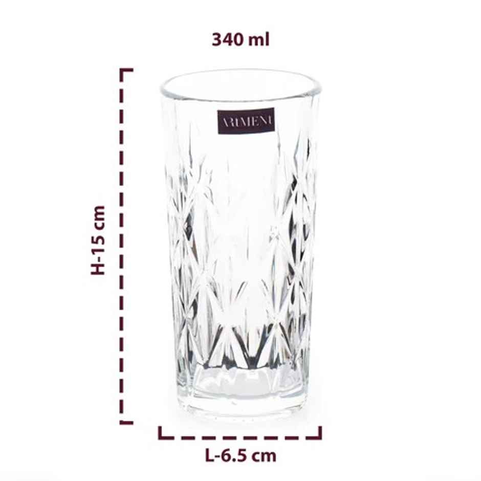 Elevated Etched Highball Glasses for Water, Juice, Mojito, Cocktail | Set of 4 |340 ml | The Artment
