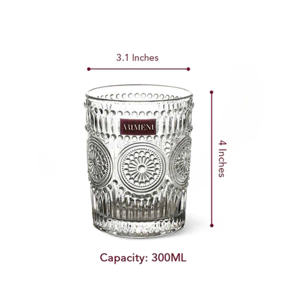 The Artment Modern Art Vintage Embossed Whisky, Juice, Water Glasses Set Of 4 (300 ml)