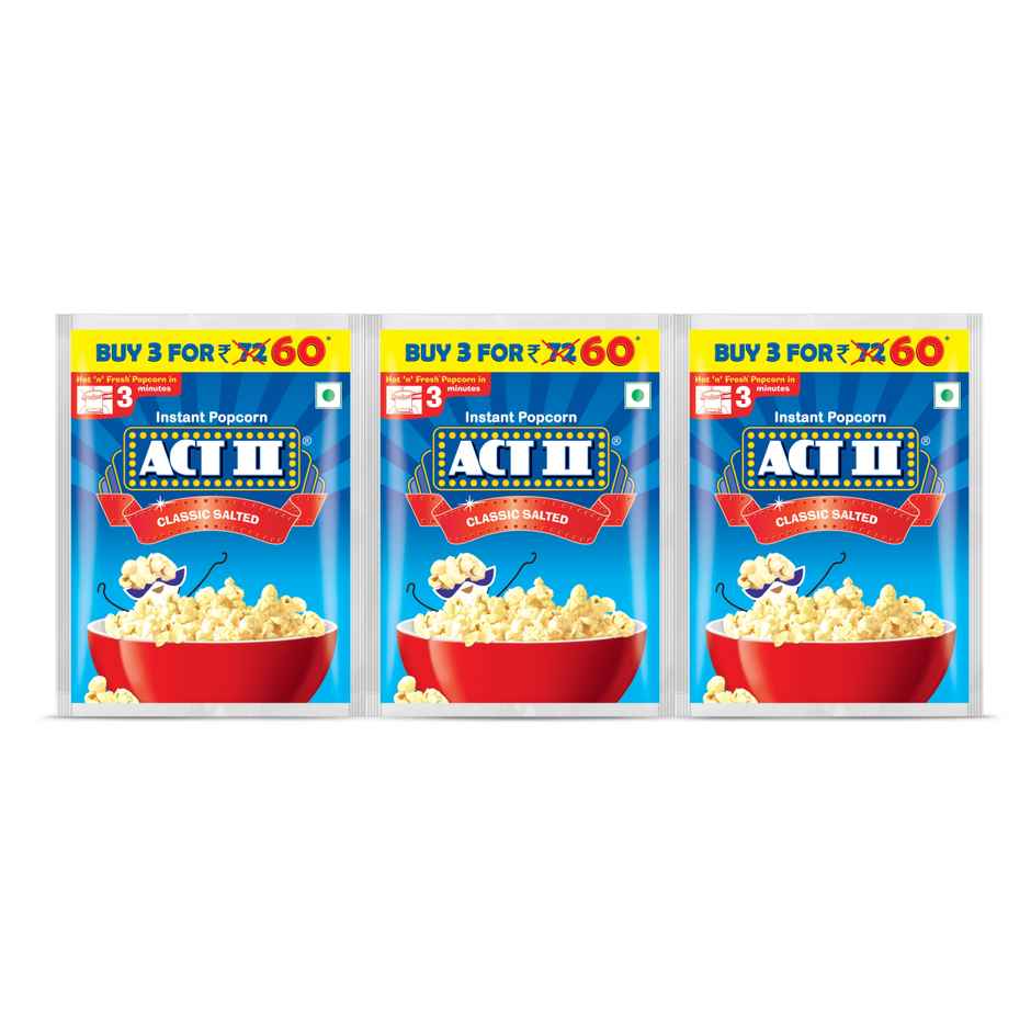 ACT II Instant Popcorn | Classic Salted, Combo Pack | Hot & Fresh in 3 Mins