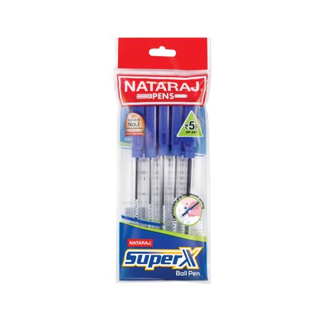 Nataraj Superx Ball Pen, smooth writing, long writing & comfortable grip Blue - Pack of 5
