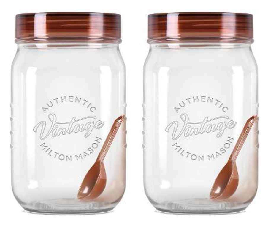 Milton Plastic Vintage Pet Jar Set Of 2, 1000 ml Each, Transparent