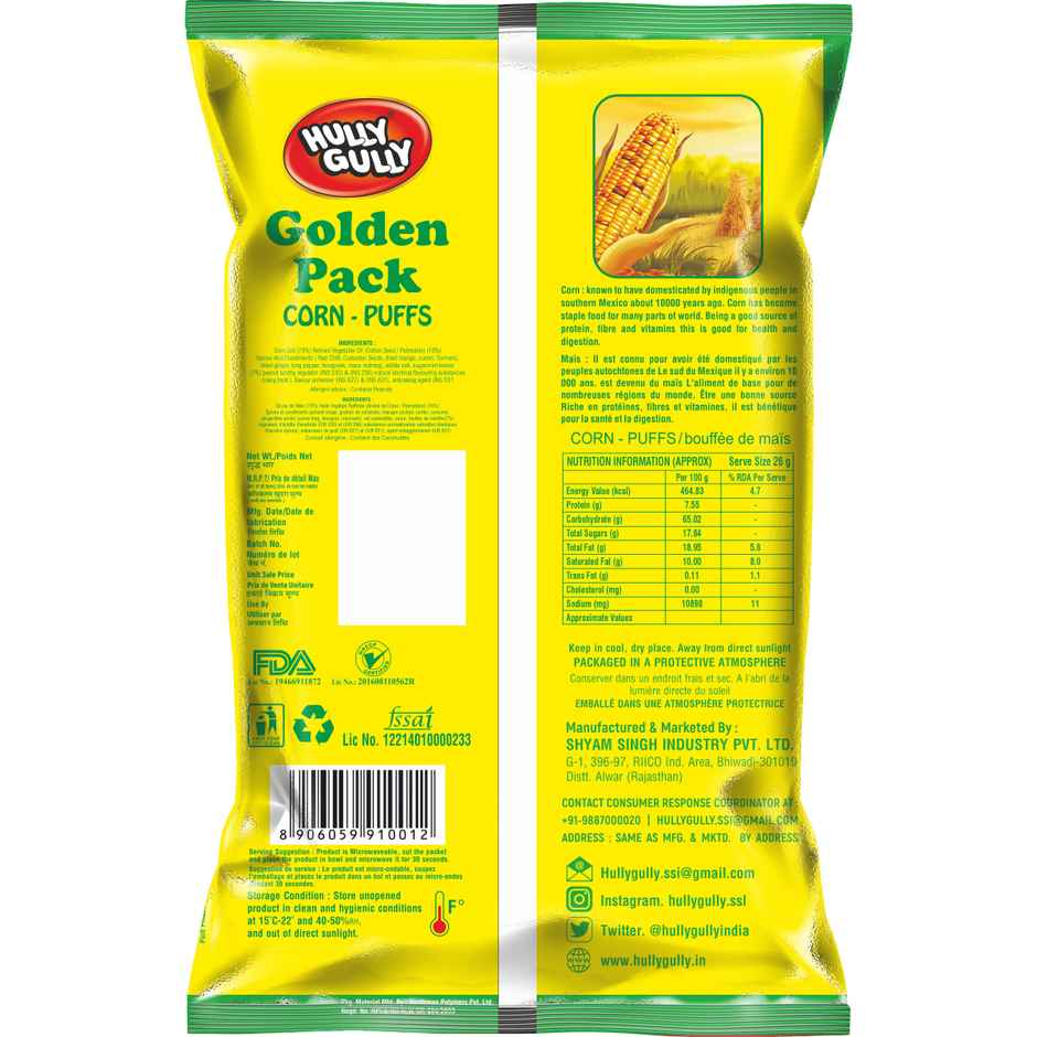 Hully Gully Tangy Pudina Corn Puffs | Tangy & Crunchy