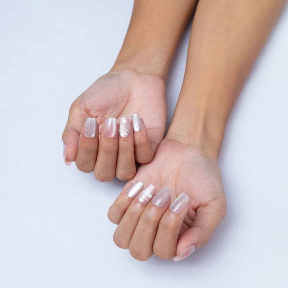 Pep Nails Whispers Medium Coffin Floral Nude Cat Eye Reusable Press On Nails 30 Nail Tips