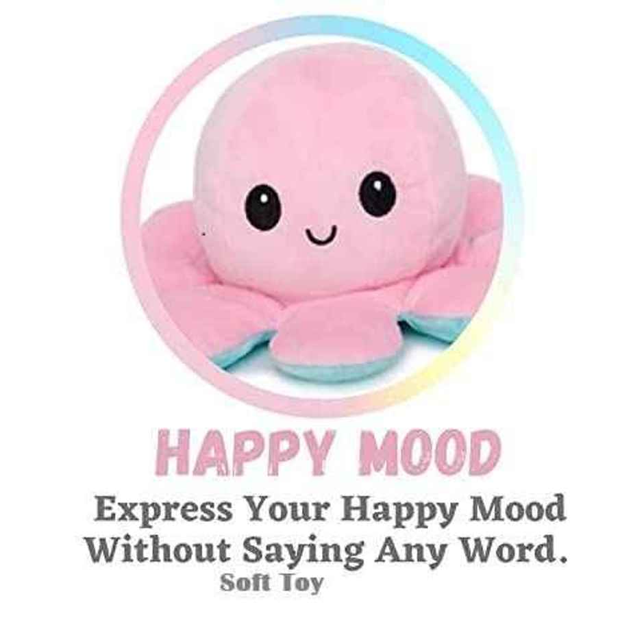 DearJoy Reversible Happy and Sad Octopus Soft Toy Blue Pink - 17cm