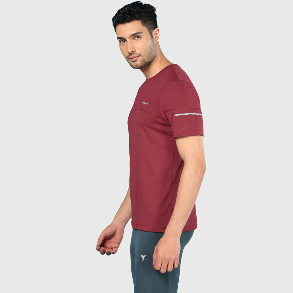 Technosport Men's Poly Solid Slim Fit Round Neck Sports T-shirt | Berry Red - M