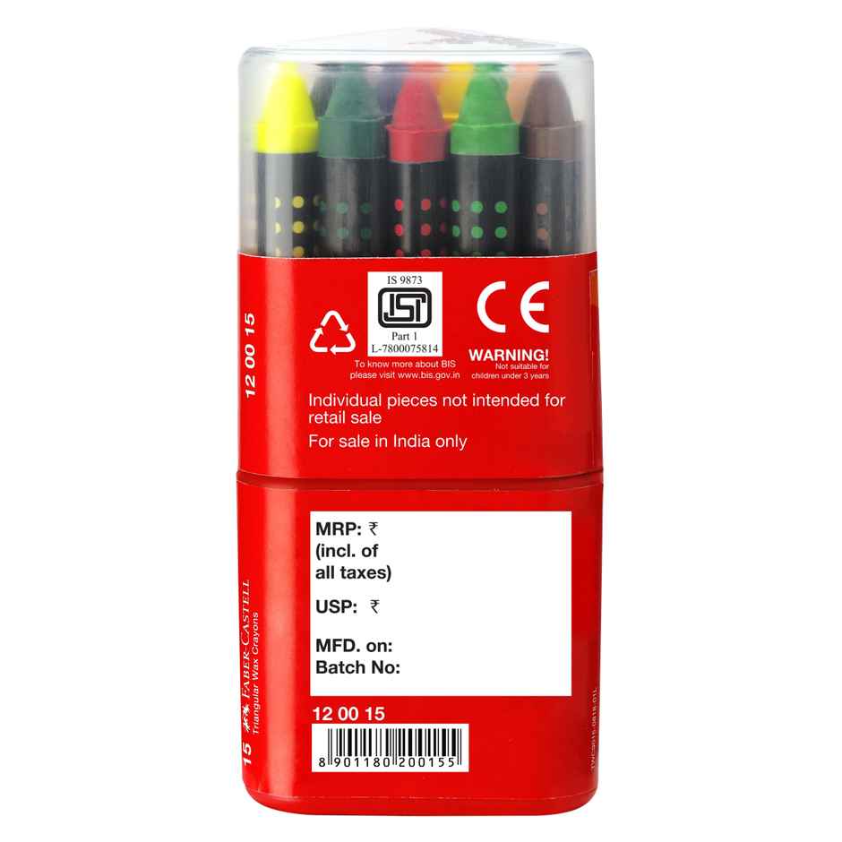 Faber-Castell Wax Crayon Triangular 90mm Grip Pack Of 15
