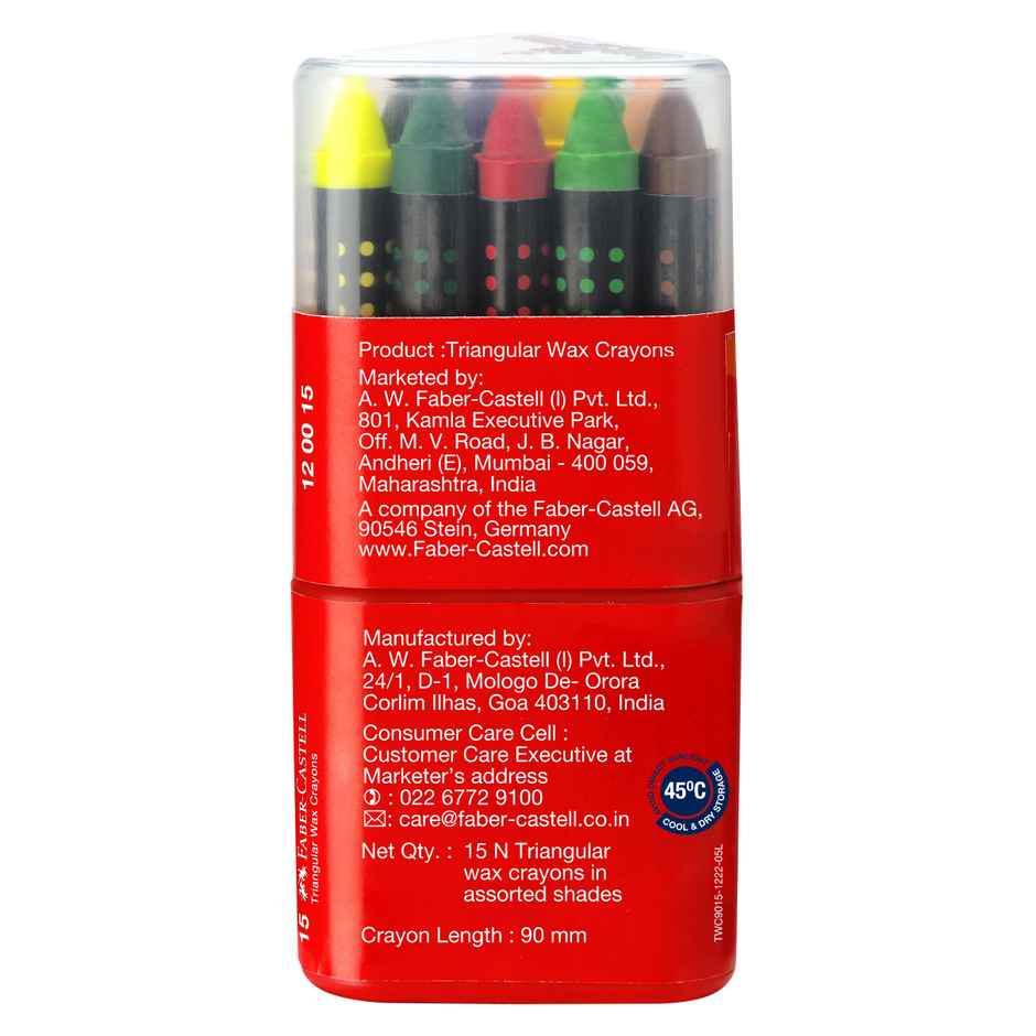 Faber-Castell Wax Crayon Triangular 90mm Grip Pack Of 15