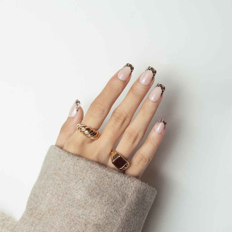 Pep Nails Safari Chic Medium Square Animal Print Soft Gel Reusable Press On Nails | 30 Nail Tips