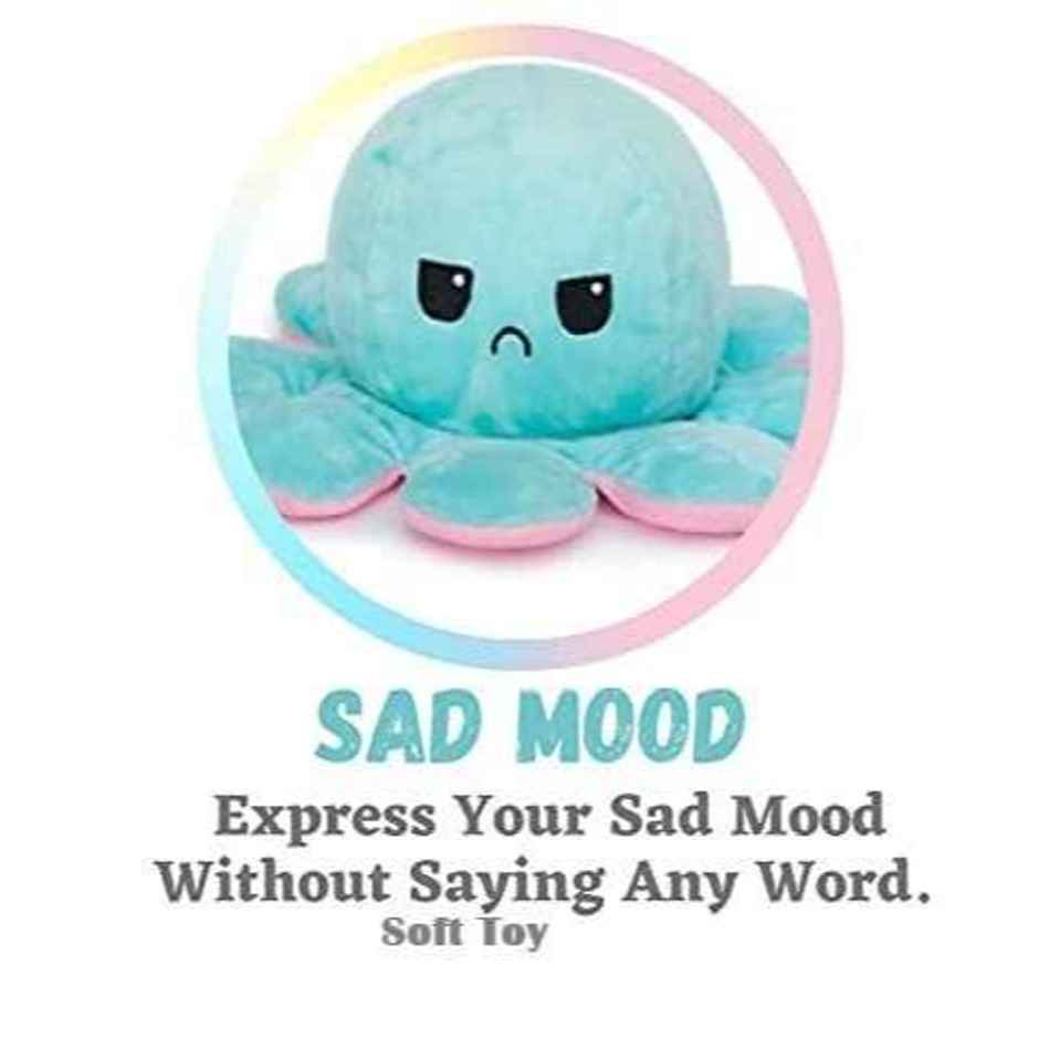 DearJoy Reversible Happy and Sad Octopus Soft Toy Blue Pink - 17cm