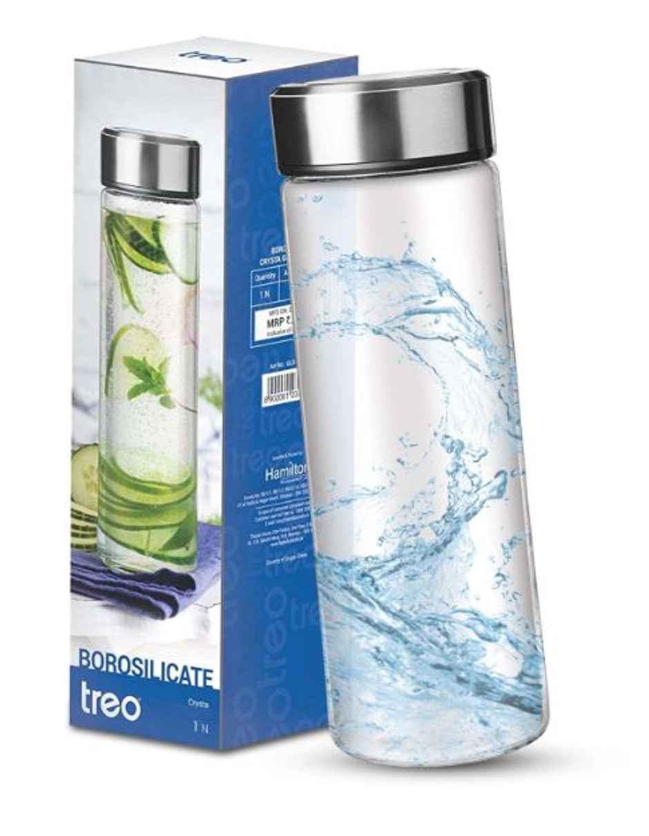 Treo By Milton Borosilicate Crystal Glass Bottle, 500 ml, Glaze Steel