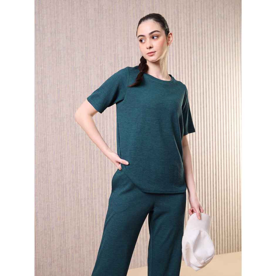 Technosport Women's Relaxed Fit Round Neck T-shirt with DOUBLE COOL - Gulf Coast Melange M