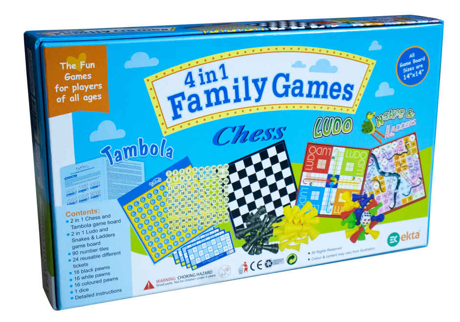 Ekta 4 in 1 Family Strategy Board Games (Tambola,Chess,Ludo & Snakes n Ladders) Family Games