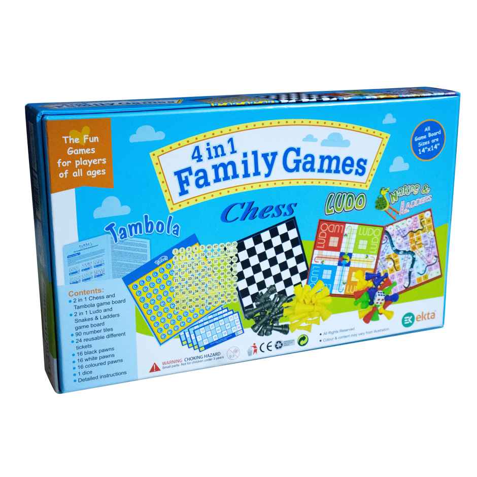Ekta 4 in 1 Family Strategy Board Games | Tambola,Chess,Ludo & Snakes n Ladders 8+ years
