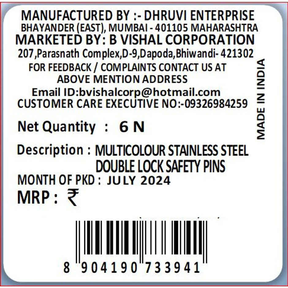 SE7EN Multicolor Stainless Steel Double Lock Safety (Saree, Chunari, Nappy & Diaper) - (INDIAN)