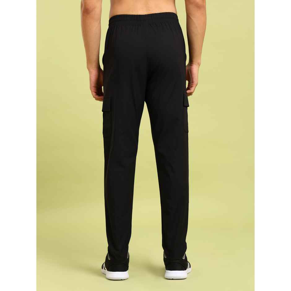 Technosport Men Poly Solid Relax Fit Sports Cargo Trackpants with TS FLEXI | Black | 2XL